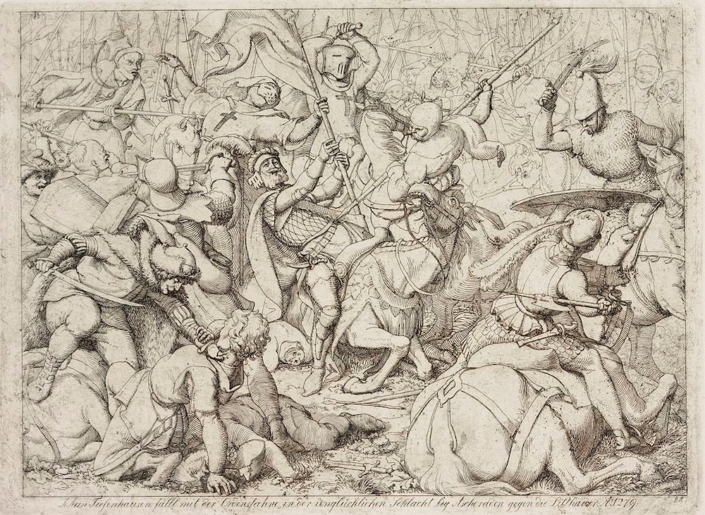 Mort du gonfanonnier Johann von Tiesenhausen lors de la bataille de Aizkraukles en 1279