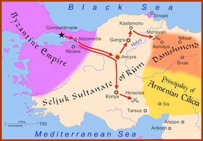 Carte des déplacements des troupes en Anatolie