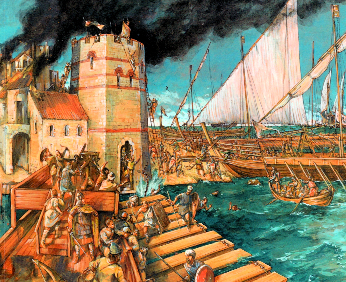 Episode de la Prise de Constantinople en 1204 - L'attaque des tours de la chaine