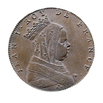 BNF : Jean Dassier (1676-1763) - Jean Ier le Posthume roy de France (1316). Buste du roi à droite, la tête ceinte d'une couronne fleurdelisée.