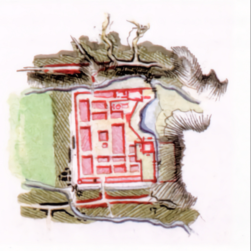 Dessin de la ville de Barczewo et de l'emplacement du château teutonique