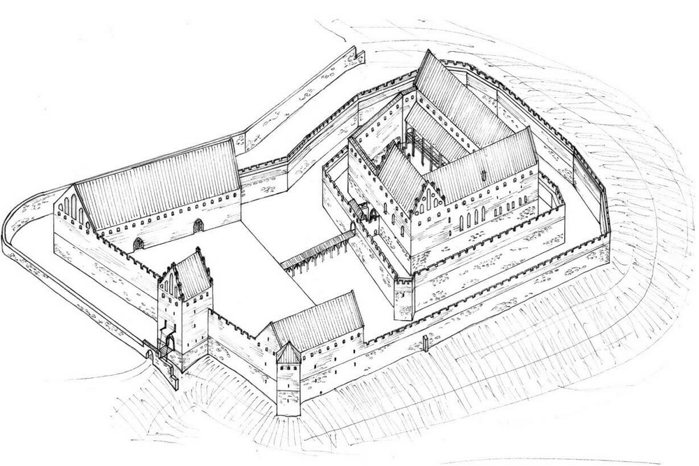 Dessin du château teutonique de Bierzgłowo (Birglau) - © https://medievalheritage.eu
