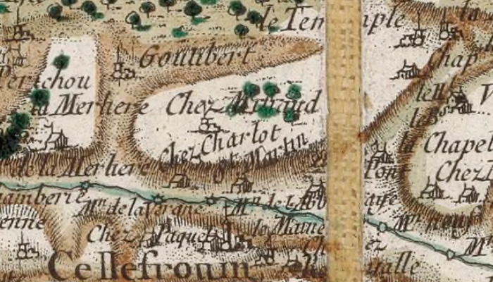 Le Temple de Cellefrouin sur la carte de Cassini