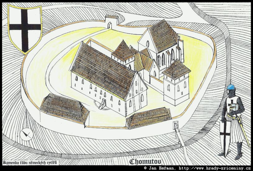 Dessin de la commanderie teutonique de Chomutov(Komotau)
