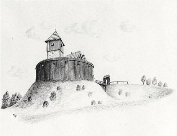 Représentation hypothétique du château teutonique de Gronkowo (Grunenberg / Burgberg / Schlossberg)