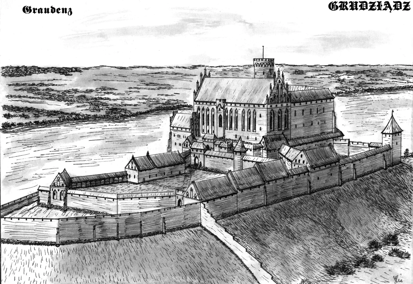 Dessin du château teutonique de Grudziądz (Graudenz)