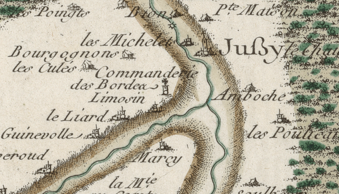 La Maison Templière de Bordes (Jussy-le-Chaudrier) sur la carte de Cassini