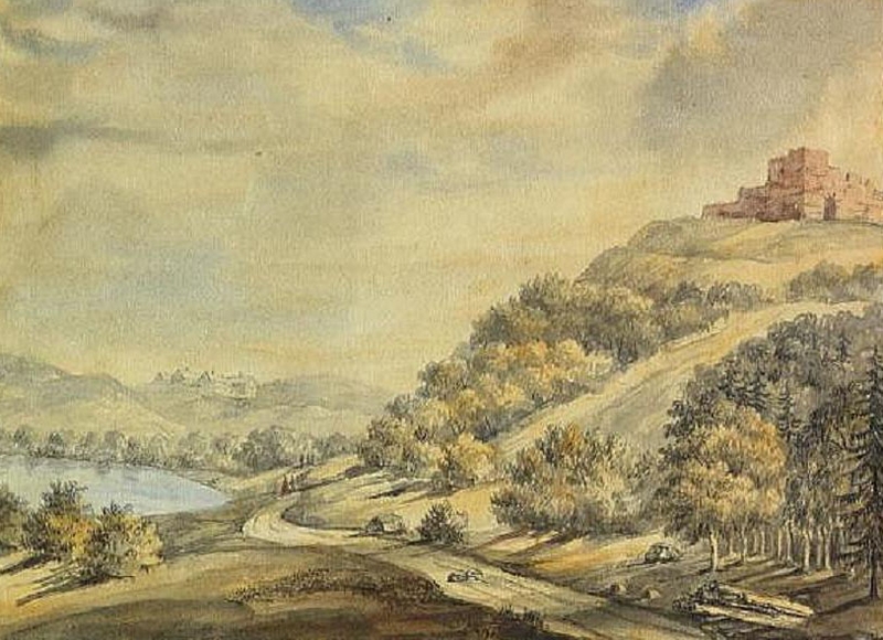 Les ruines du Château Teutonique de Mākoņkalns ( Volkenbergas - Wolkenberg) au 18e siècle