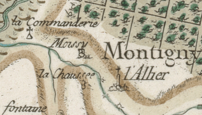 La Maison Templière de Moisy-le-Temple sur la carte de Cassini
